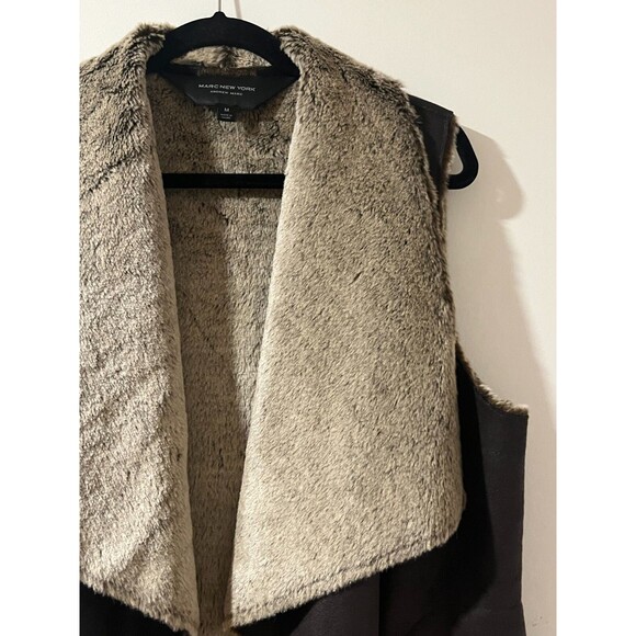 Marc New York Andrew Marc Dark Brown Faux Fur & Suede Festival Vest Womens M - Picture 2 of 9